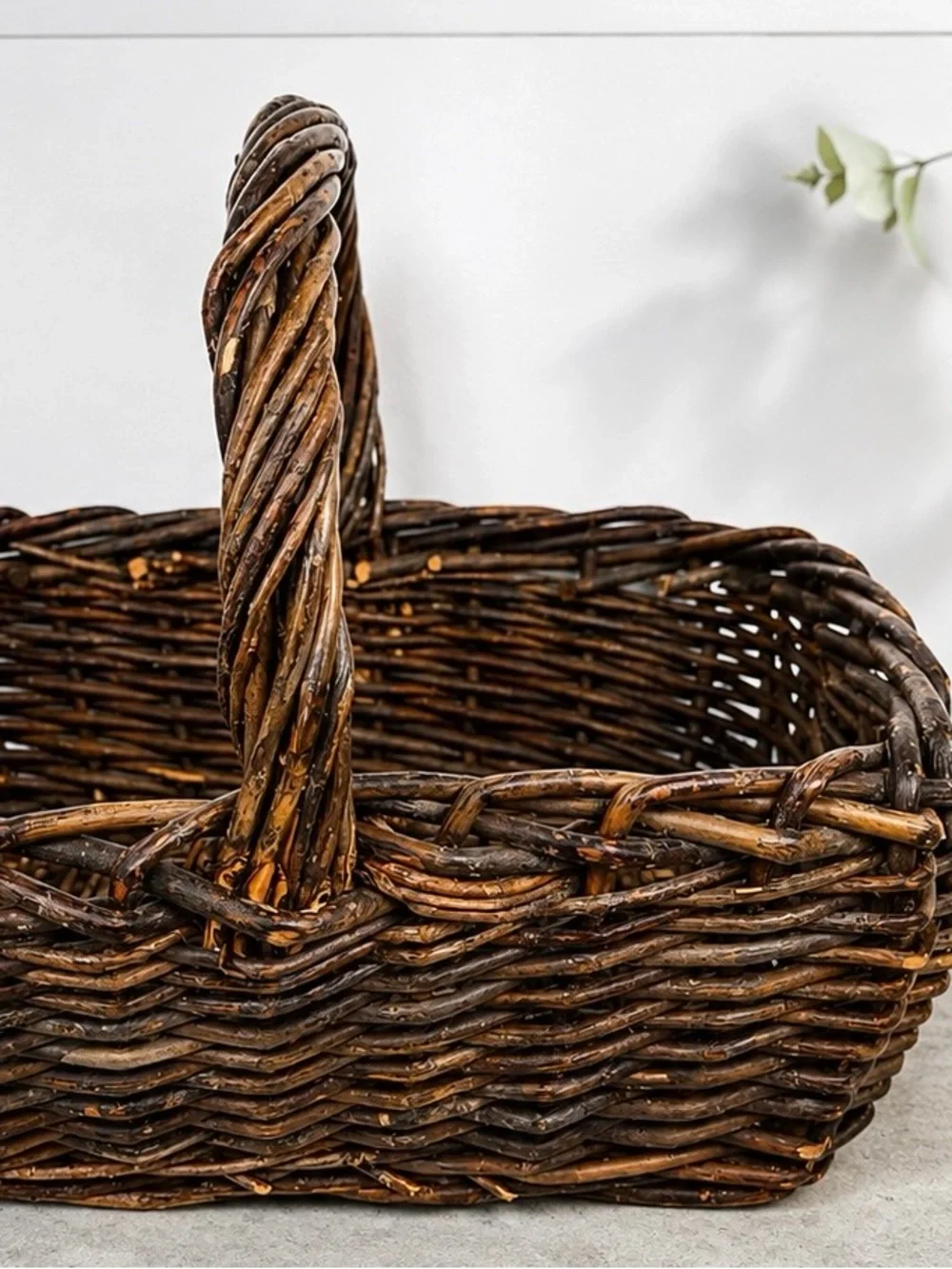 Rustic Grapevine Basket 1980-1990 Handwoven Twig Gathering Basket Farmhouse